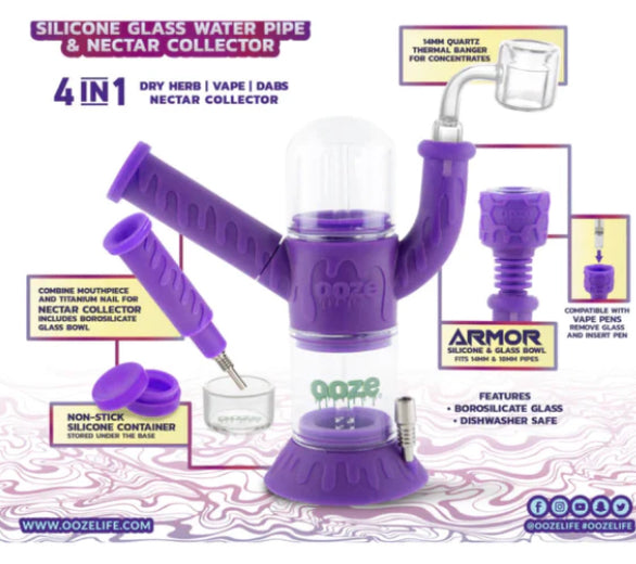 CRANIUM SILICONE GLASS WATER PIPE & NECTAR COLLECTOR 4 IN 1