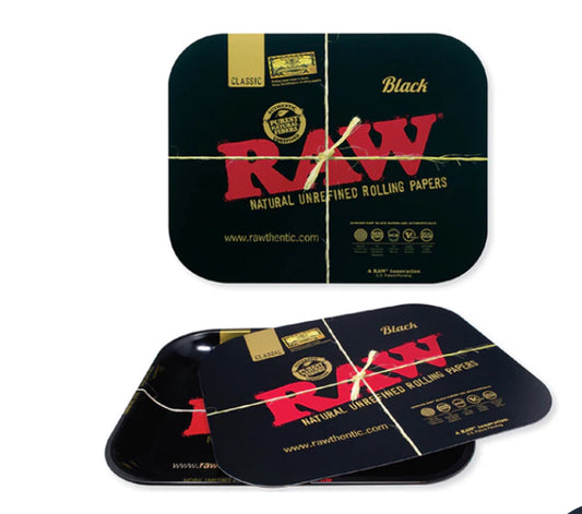 BLACK LARGE METAL TRAY WITH MAGNETIC COVER 11 x14"