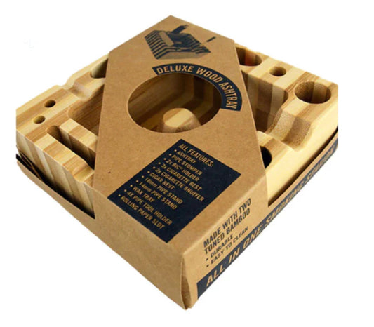 SMOKE ZILLA BAMBOO ASHTRAY ALL IN ONE STATION